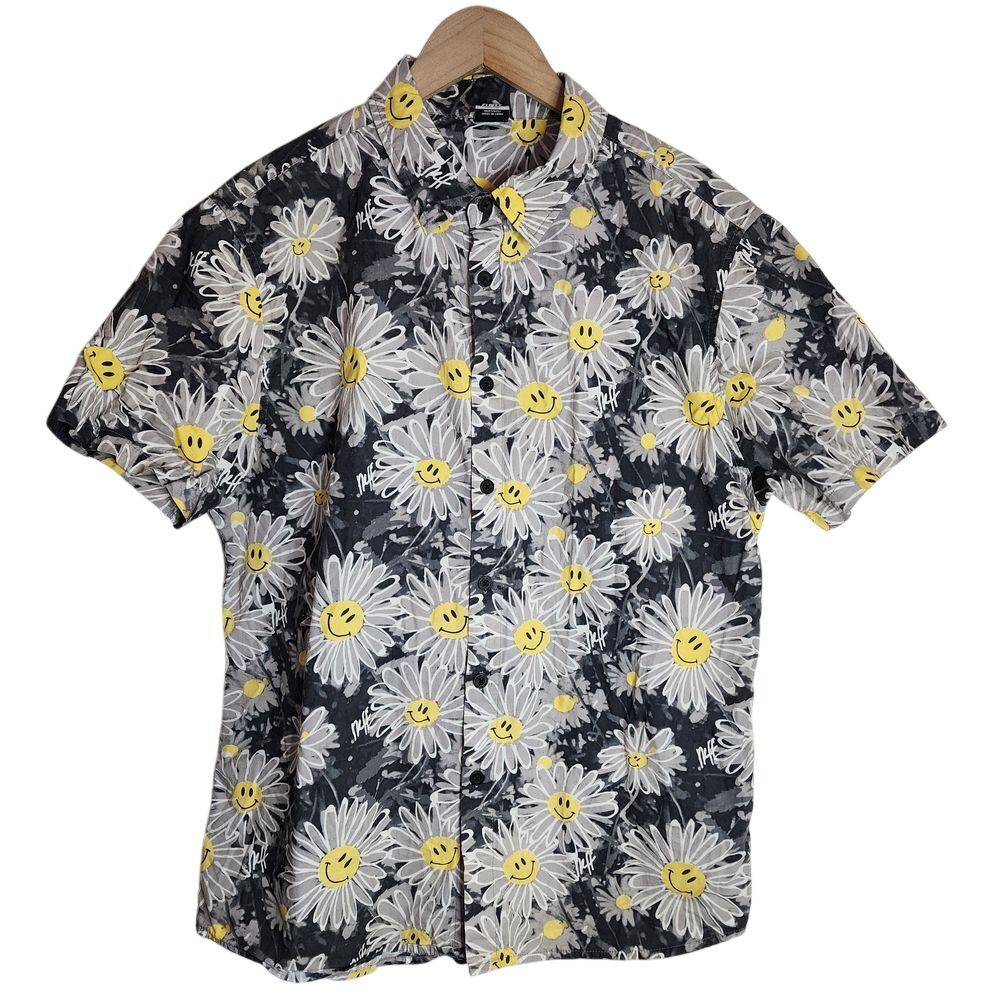 Neff Button Up‎ Shirt Men's Medium Smile Smiley Flower Hawaiian Top